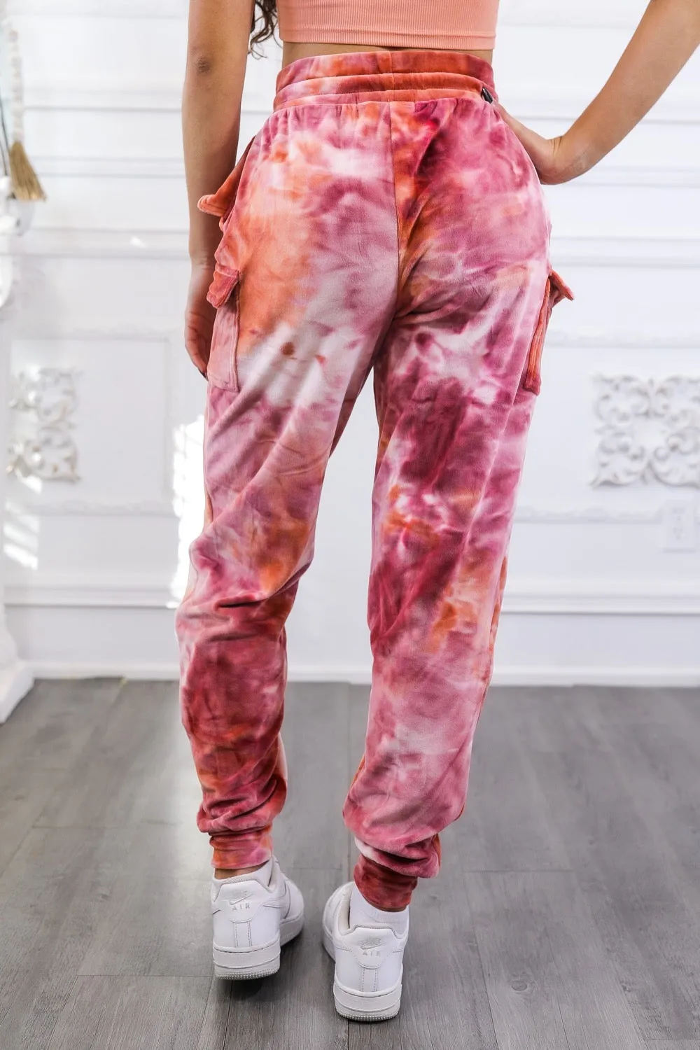 Velvet Tie Dye Cargo Jogger Pants