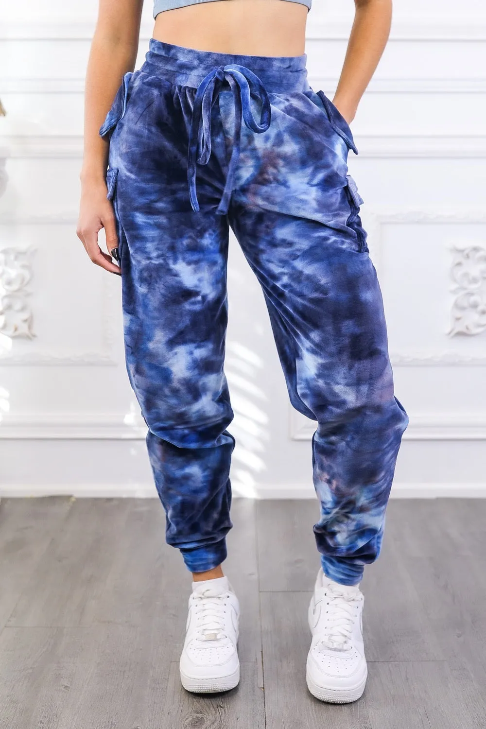 Velvet Tie Dye Cargo Jogger Pants