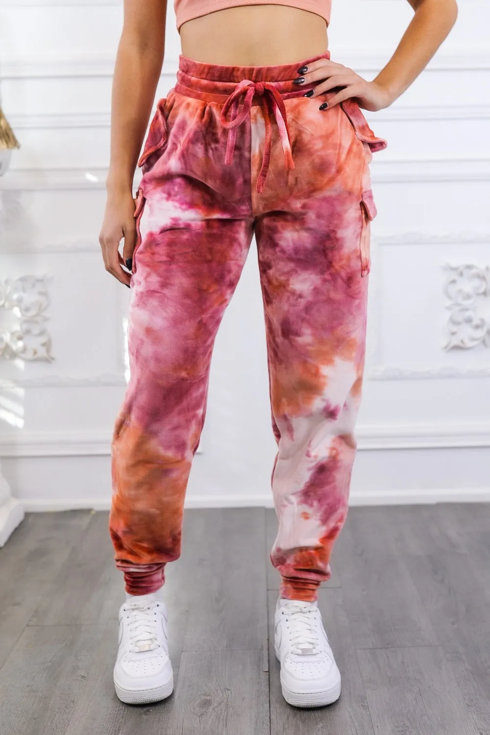 Velvet Tie Dye Cargo Jogger Pants