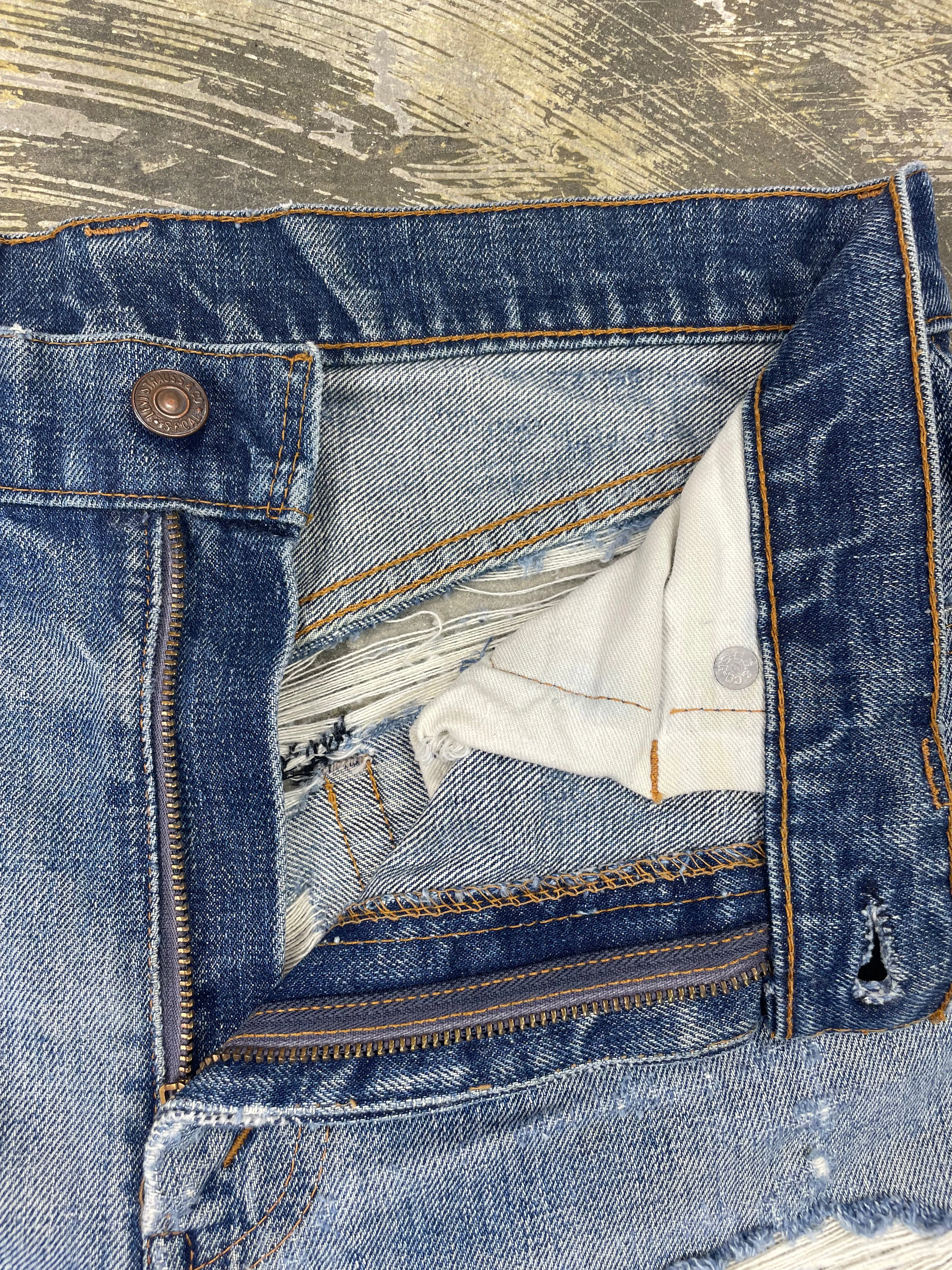 Vintage Levi Orange Tab "E" Crazy Repair Denim Cutoff Shorts (JYJ-128)