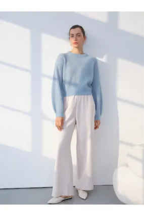 W. Cashmere LYRA Crew Neck Pullover | Baby Blue | Clearance Final Sale