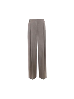 Wide-Leg Pinstripe Wool Trousers