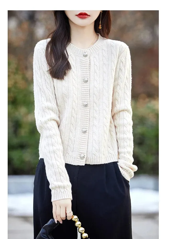 Women's wool cashmere  round neck twist thick long sleeve Sweater loose