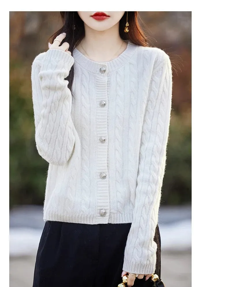 Women's wool cashmere  round neck twist thick long sleeve Sweater loose