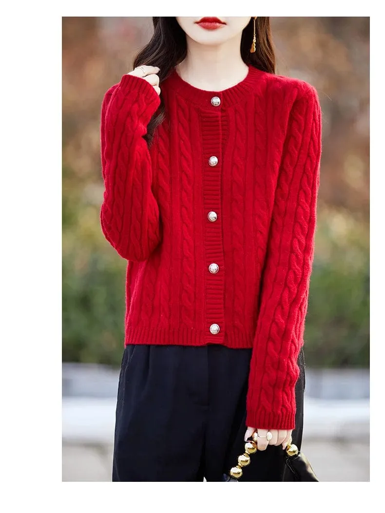 Women's wool cashmere  round neck twist thick long sleeve Sweater loose