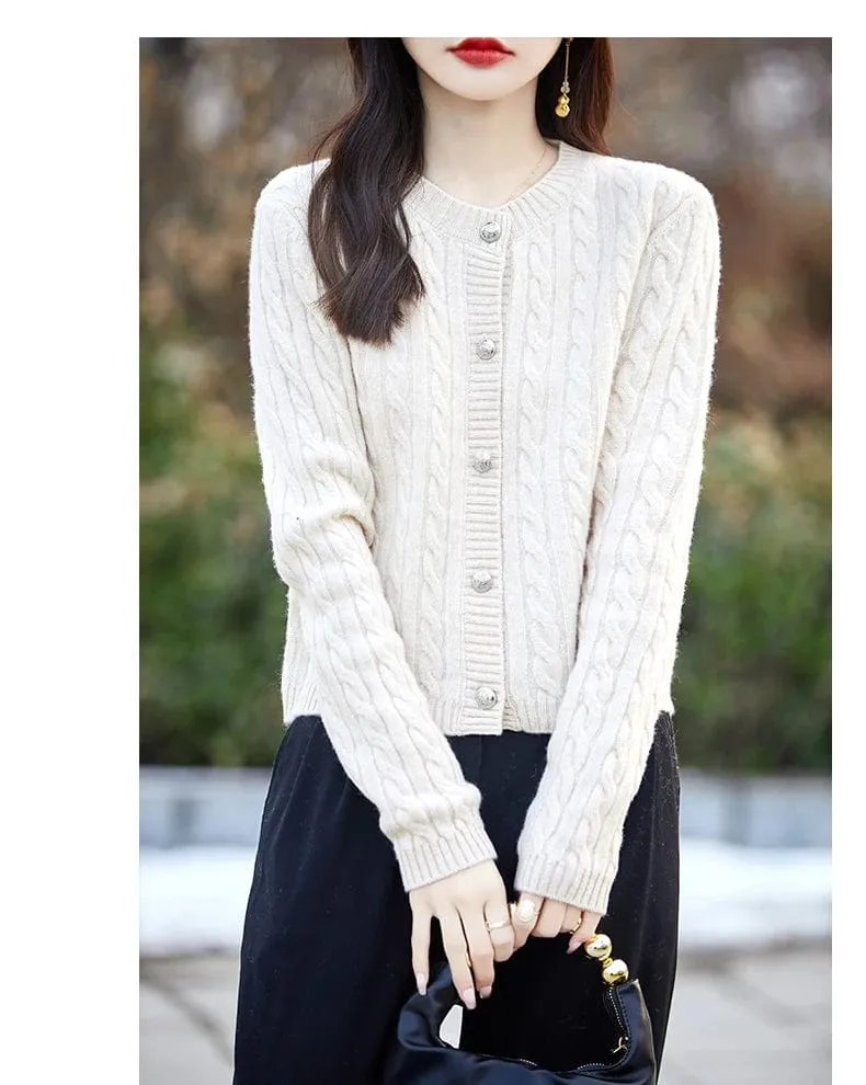 Women's wool cashmere  round neck twist thick long sleeve Sweater loose