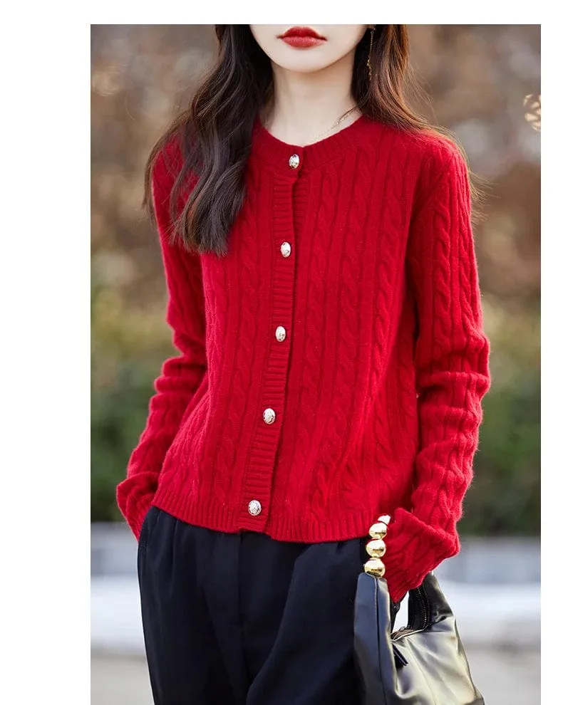 Women's wool cashmere  round neck twist thick long sleeve Sweater loose