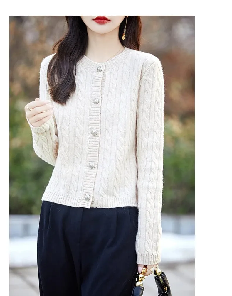 Women's wool cashmere  round neck twist thick long sleeve Sweater loose