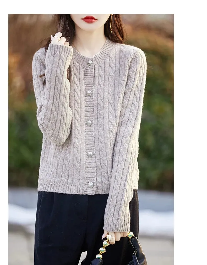 Women's wool cashmere  round neck twist thick long sleeve Sweater loose