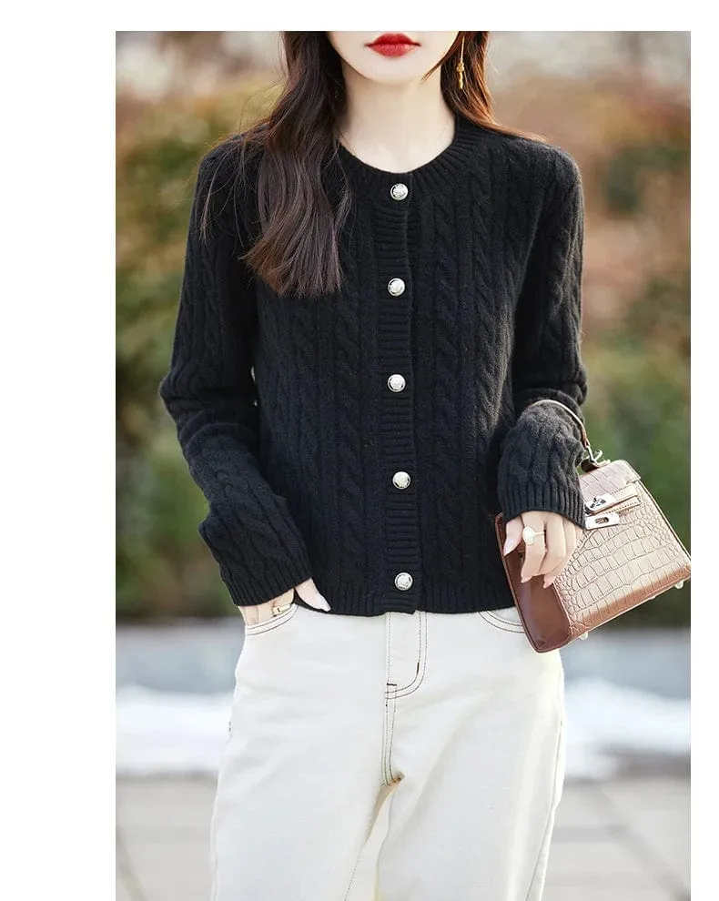 Women's wool cashmere  round neck twist thick long sleeve Sweater loose