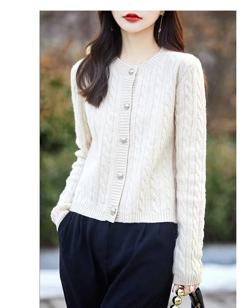 Women's wool cashmere  round neck twist thick long sleeve Sweater loose