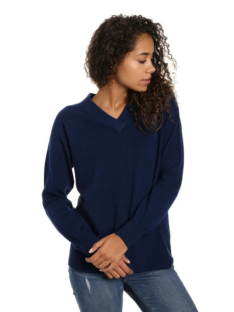 Zainuno Moizni Women's 100% Cashmere Deep V-Neck Sweater