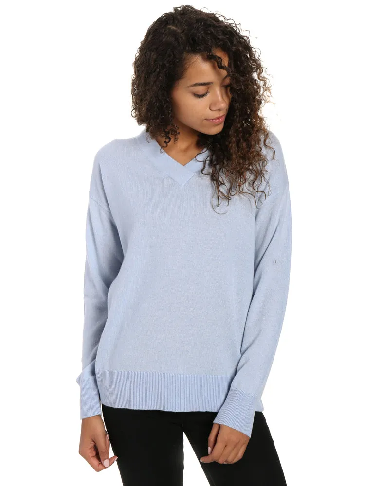 Zainuno Moizni Women's 100% Cashmere Deep V-Neck Sweater