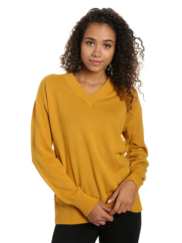 Zainuno Moizni Women's 100% Cashmere Deep V-Neck Sweater