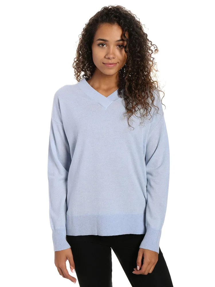 Zainuno Moizni Women's 100% Cashmere Deep V-Neck Sweater